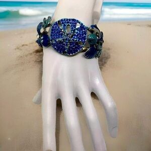 Cuffed Bracelet Blue Rhinestone Sea life
